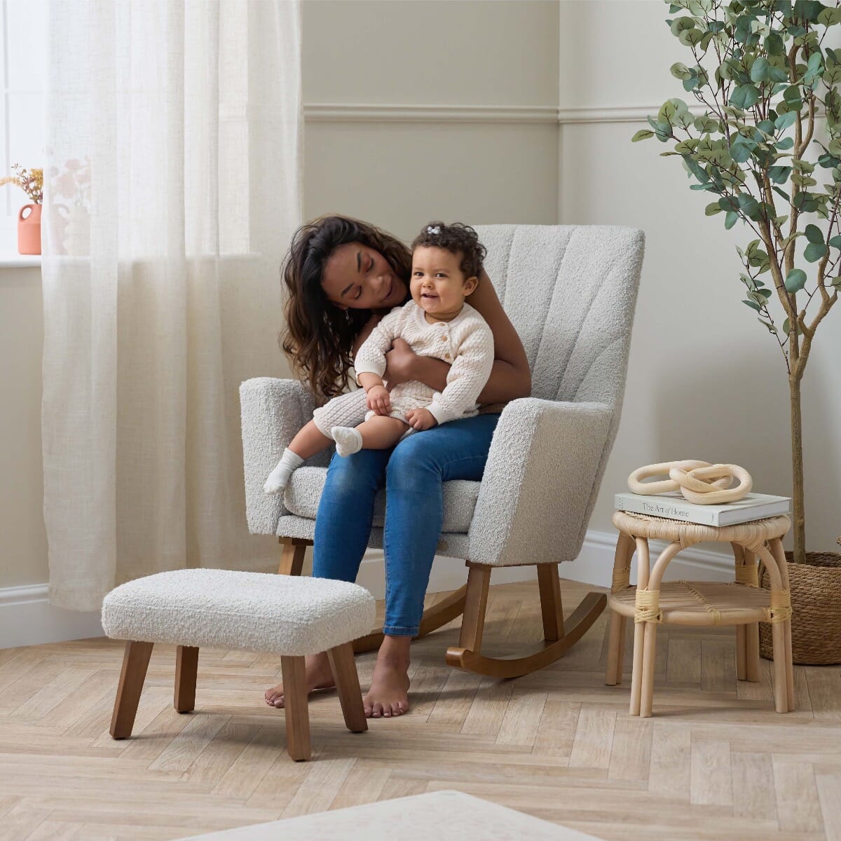 Tutti Bambini Jonah Luxe Rocking Chair & Foot Stool - Boucle Mushroom - Mushroom