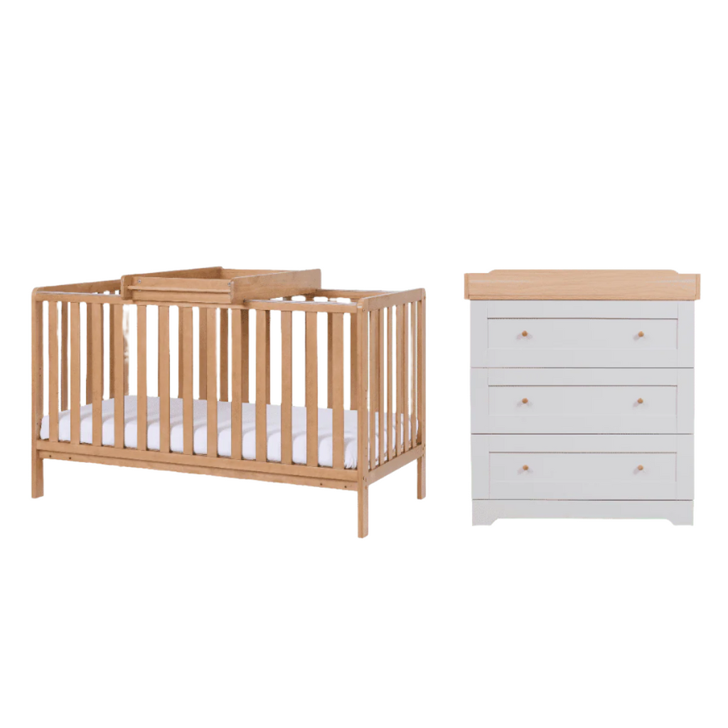Tutti Bambini Malmo Cot Bed with Rio Furniture 2 Piece Room Set - Dove Grey/Honey Oak