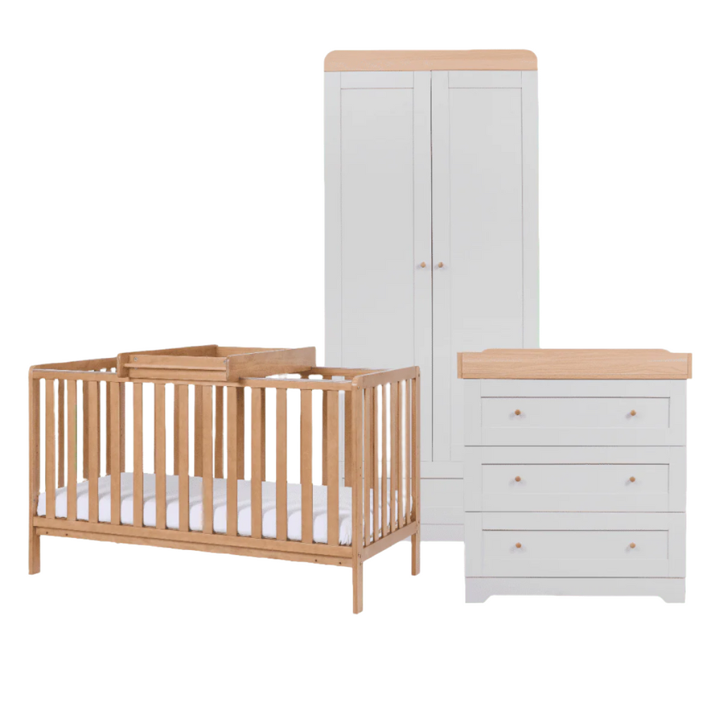 Tutti Bambini Malmo Cot Bed with Rio Furniture 3 Piece Room Set - Dove Grey/Honey Oak