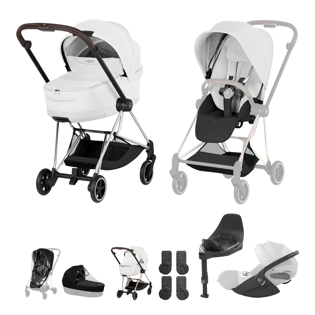 Cybex Mios Fold Cot Travel System Bundle - Style Off White & Chrome Brown Frame