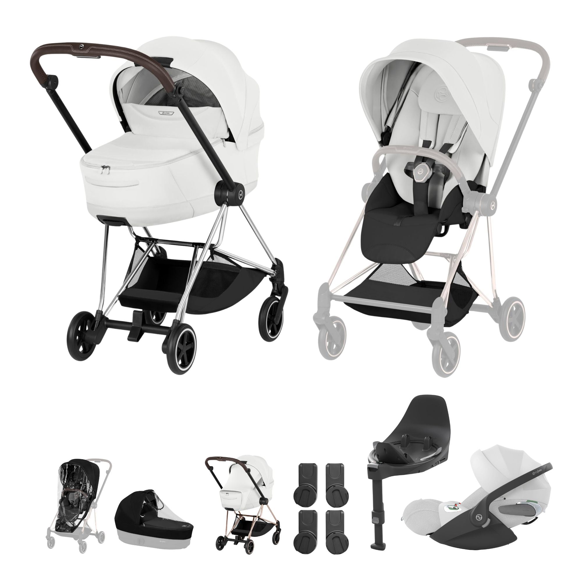 Cybex Mios Fold Cot Travel System Bundle - Style Off White & Chrome Brown Frame