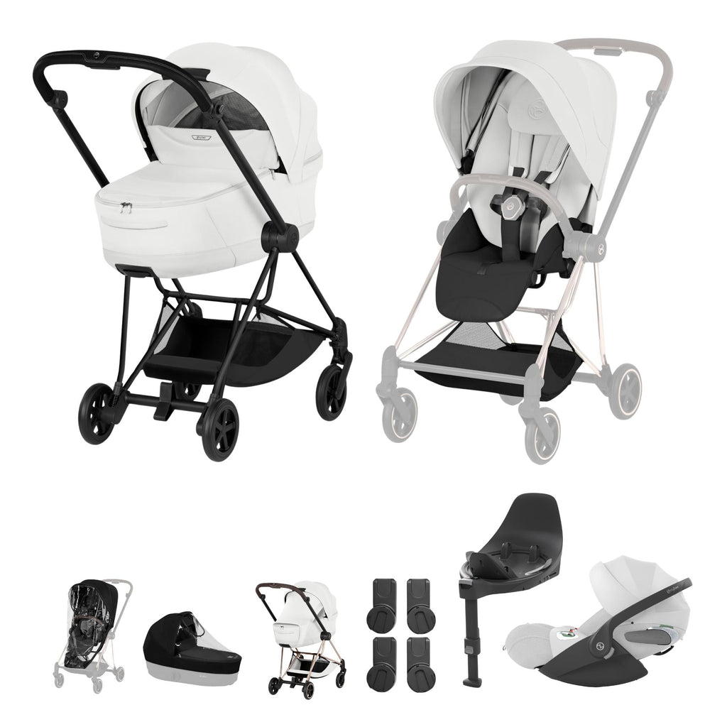 Cybex Mios Fold Cot Travel System Bundle - Style Off White & Matt Black Frame