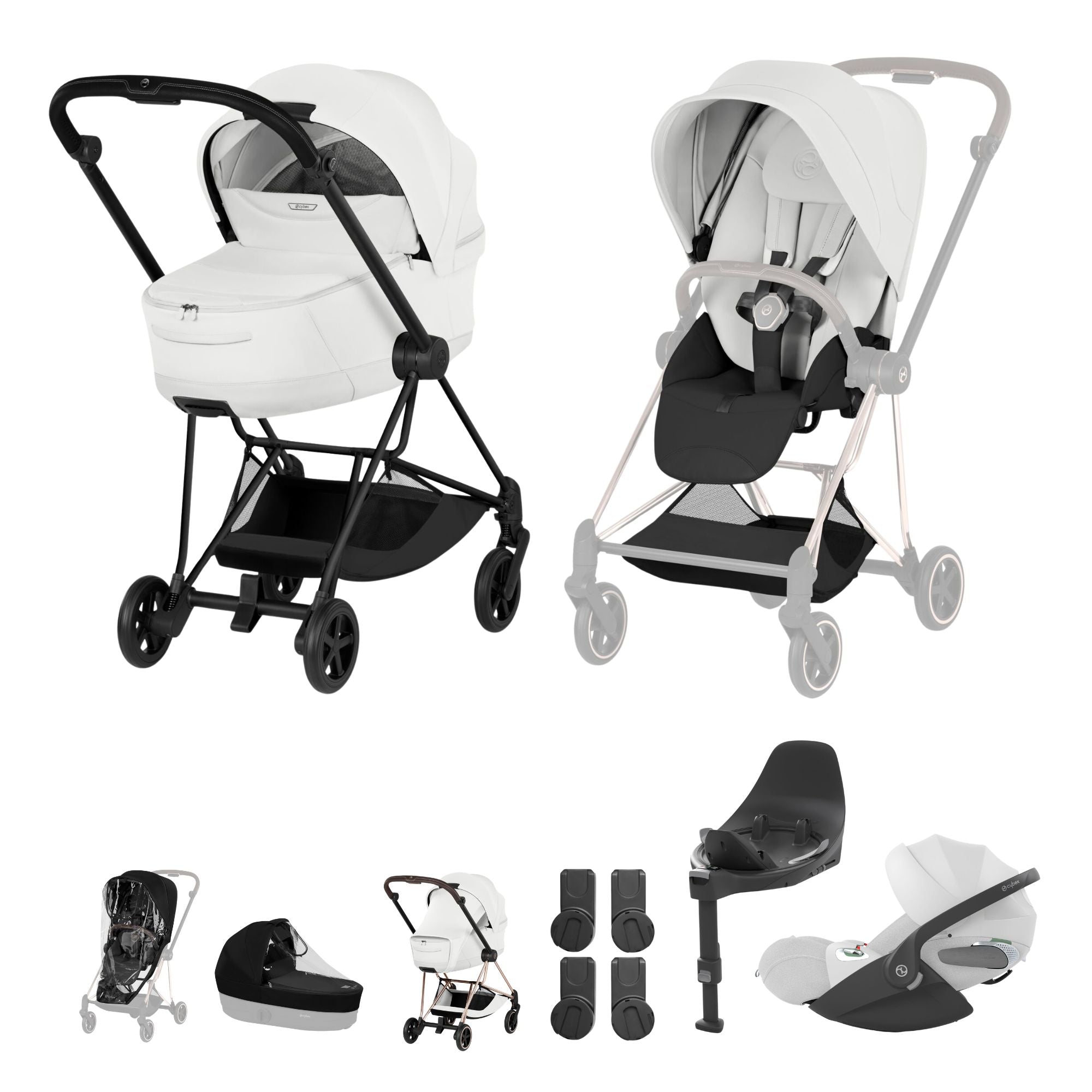 Cybex Mios Fold Cot Travel System Bundle - Style Off White & Matt Black Frame