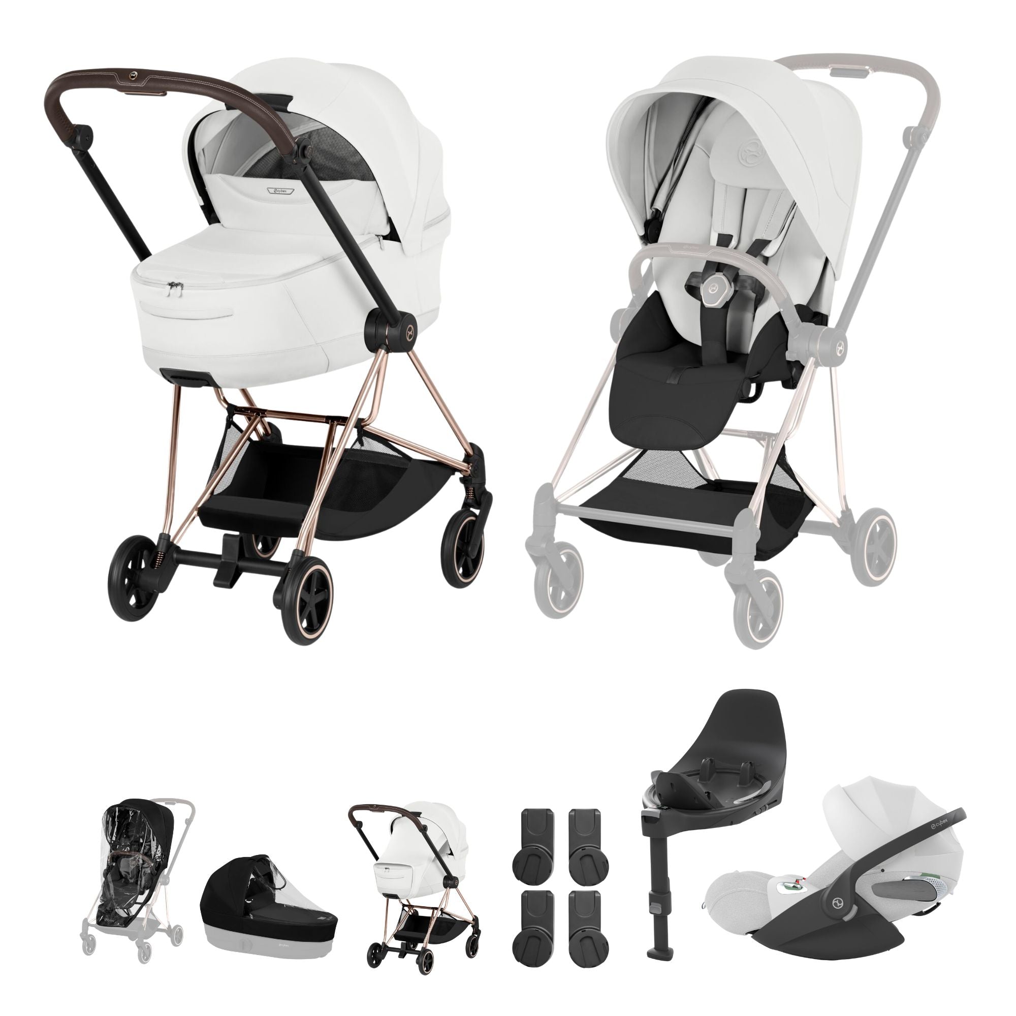 Cybex Mios Fold Cot Travel System Bundle - Style Off White & Rose Gold Frame