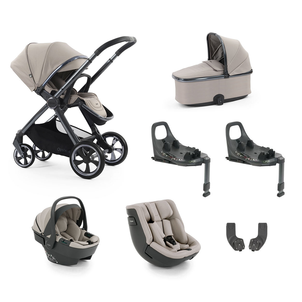 BabyStyle Oyster 4 Essential Baby & Toddler 360 Car Seat Bundle - Stone