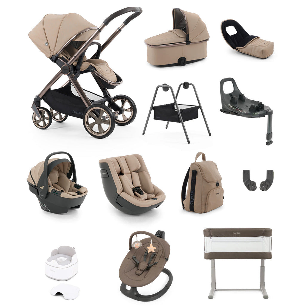 BabyStyle Oyster 4 Luxury 360 Car Seat & Nursery Essentials Bundle - Fawn