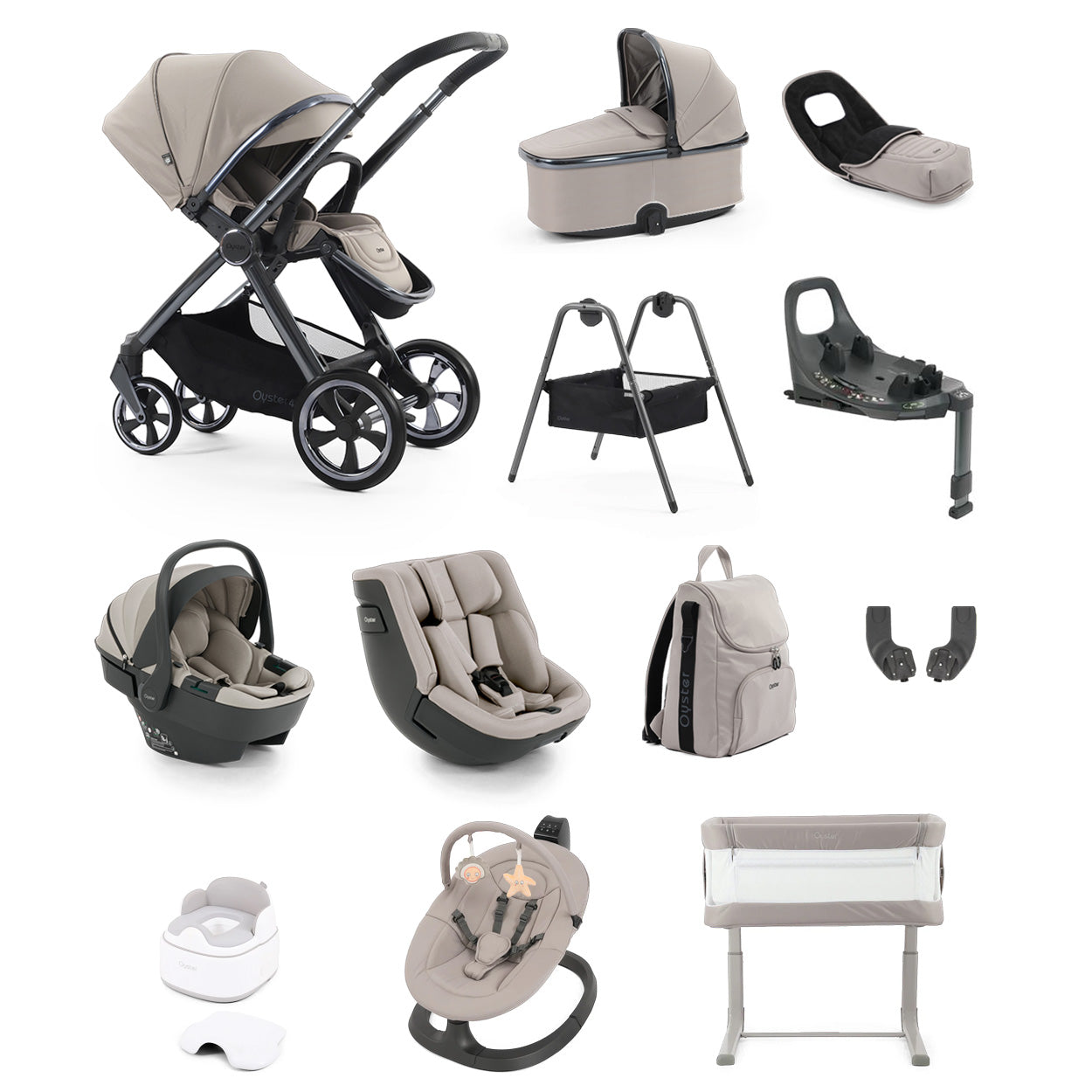BabyStyle Oyster 4 Luxury 360 Car Seat & Nursery Essentials Bundle - Stone