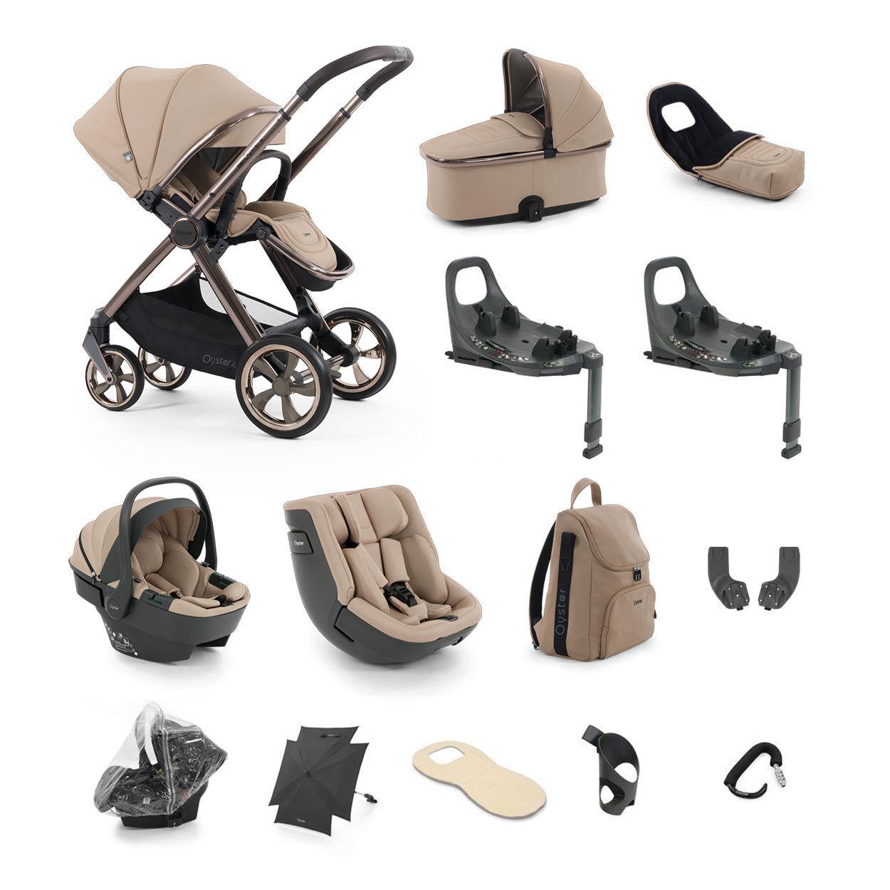BabyStyle Oyster 4 Ultimate Baby & Toddler 360 Car Seat Bundle - Fawn