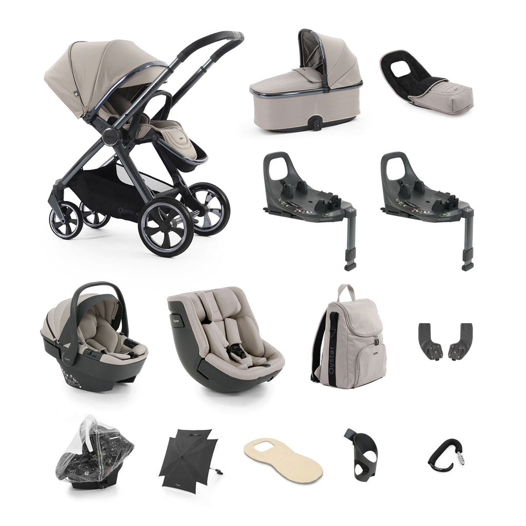 BabyStyle Oyster 4 Ultimate Baby & Toddler 360 Car Seat Bundle - Stone