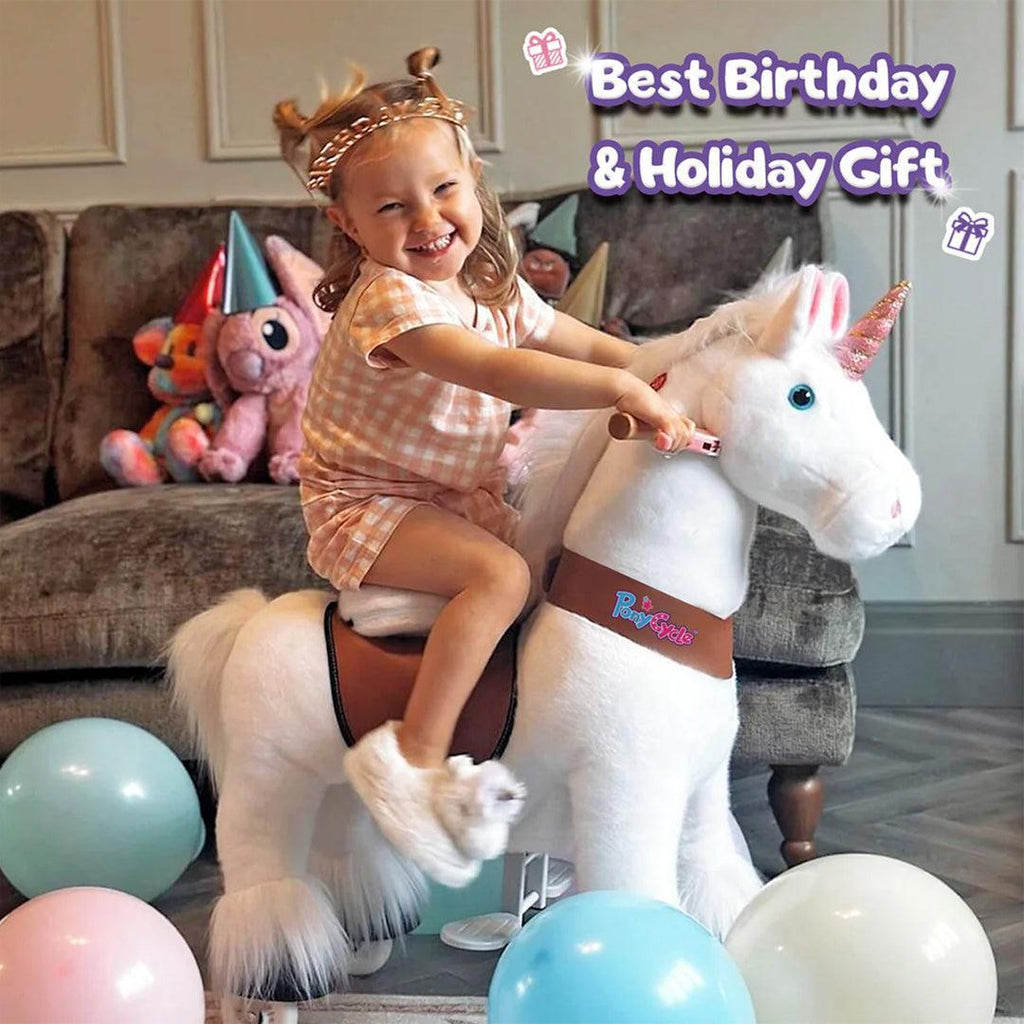 PonyCycle Ride on Pony Toy - White Unicorn