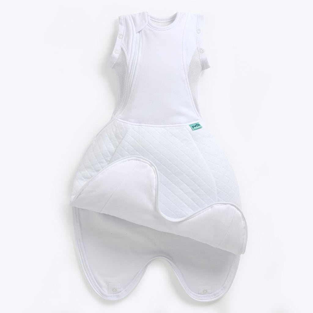 Purflo Swaddle To Sleep Bag - Soft White - TOG 2.5