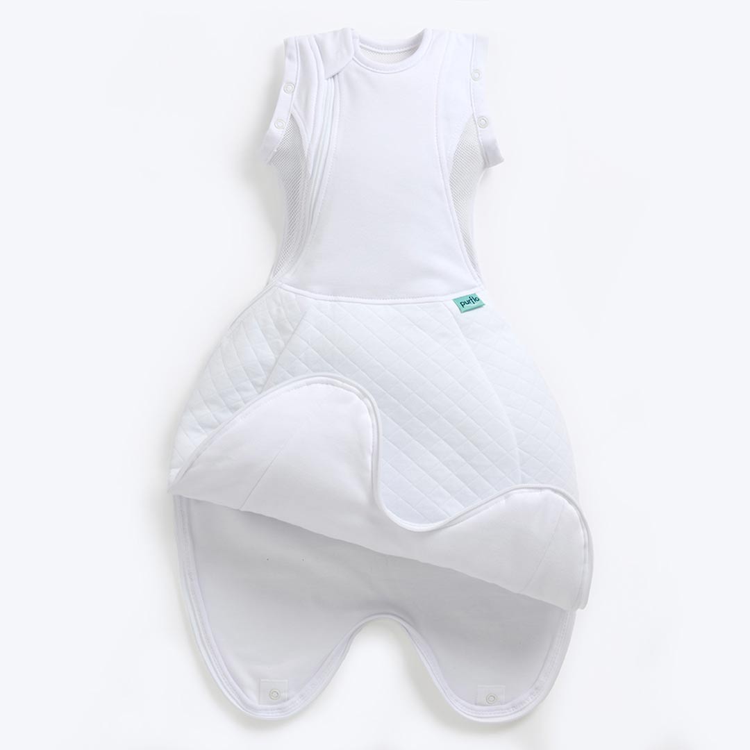 Purflo Swaddle To Sleep Bag - Soft White - TOG 2.5