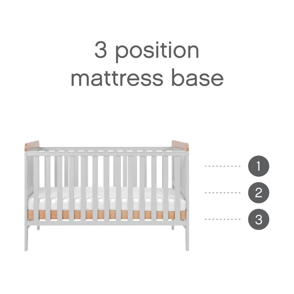 Tutti Bambini Rio Cot Bed with Cot Top Changer & Mattress - Dove Grey/Oak 7