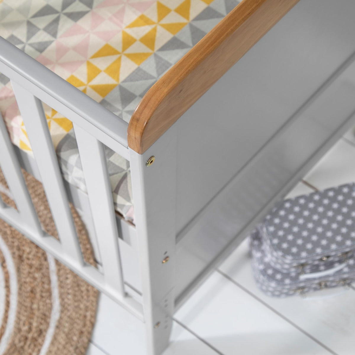 Tutti Bambini Rio Cot Bed with Cot Top Changer & Mattress - Dove Grey/Oak 3