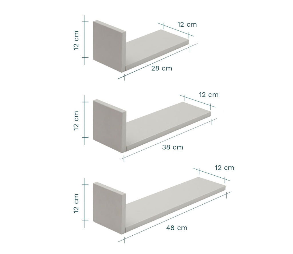Tutti Bambini Rio Set of Three L-Shaped Wall Shelves - Dove Grey 6