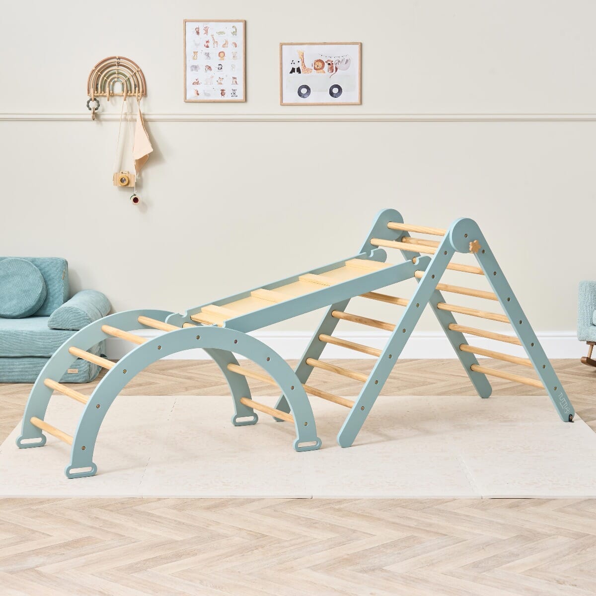 Tutti Bambini Scala Montessori 3 in 1 Pikler Climbing Frame with Climbing Wall - Ocean Stone