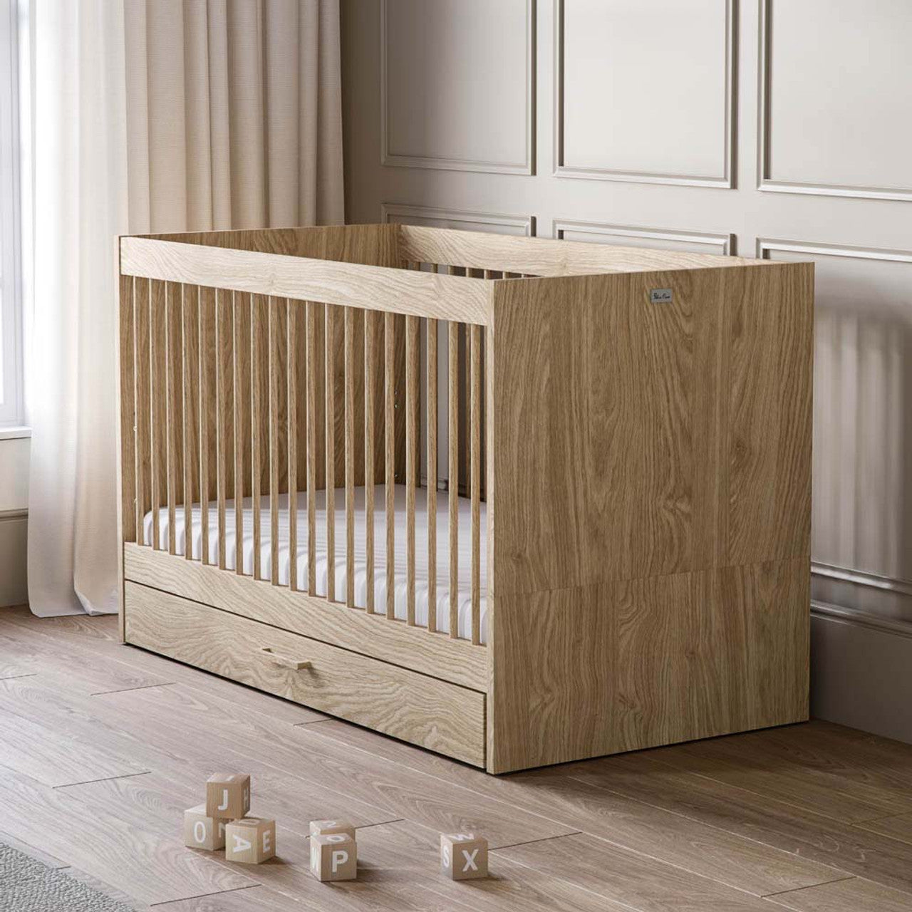 Silver Cross Geneva 3 Piece Nursery Set with Convertible Cot Bed, Dresser & Wardrobe