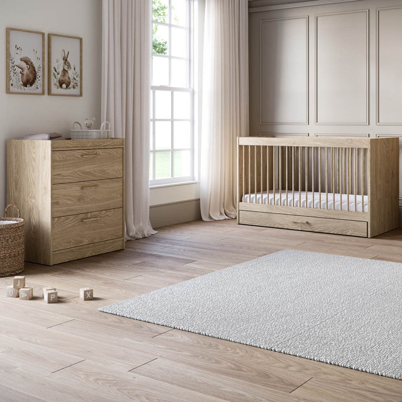 Silver Cross Geneva 2 Piece Nursery Set with Convertible Cot Bed & Dresser