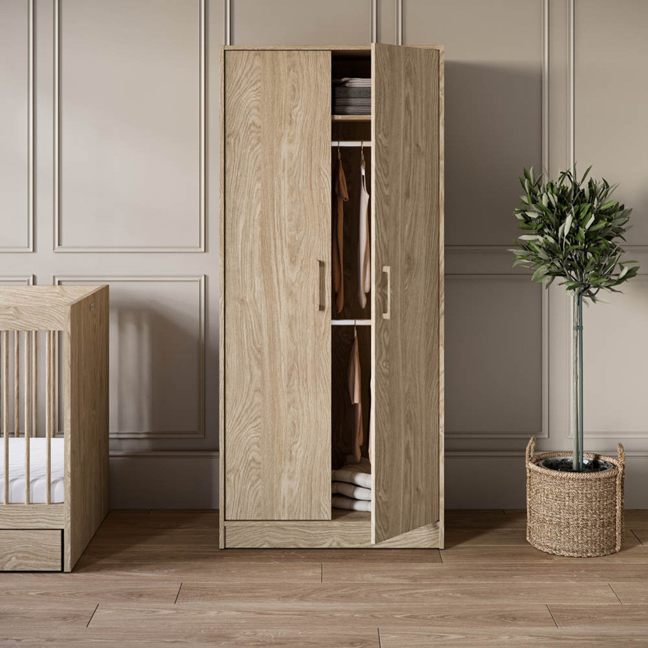 Silver Cross Geneva 3 Piece Nursery Set with Convertible Cot Bed, Dresser & Wardrobe