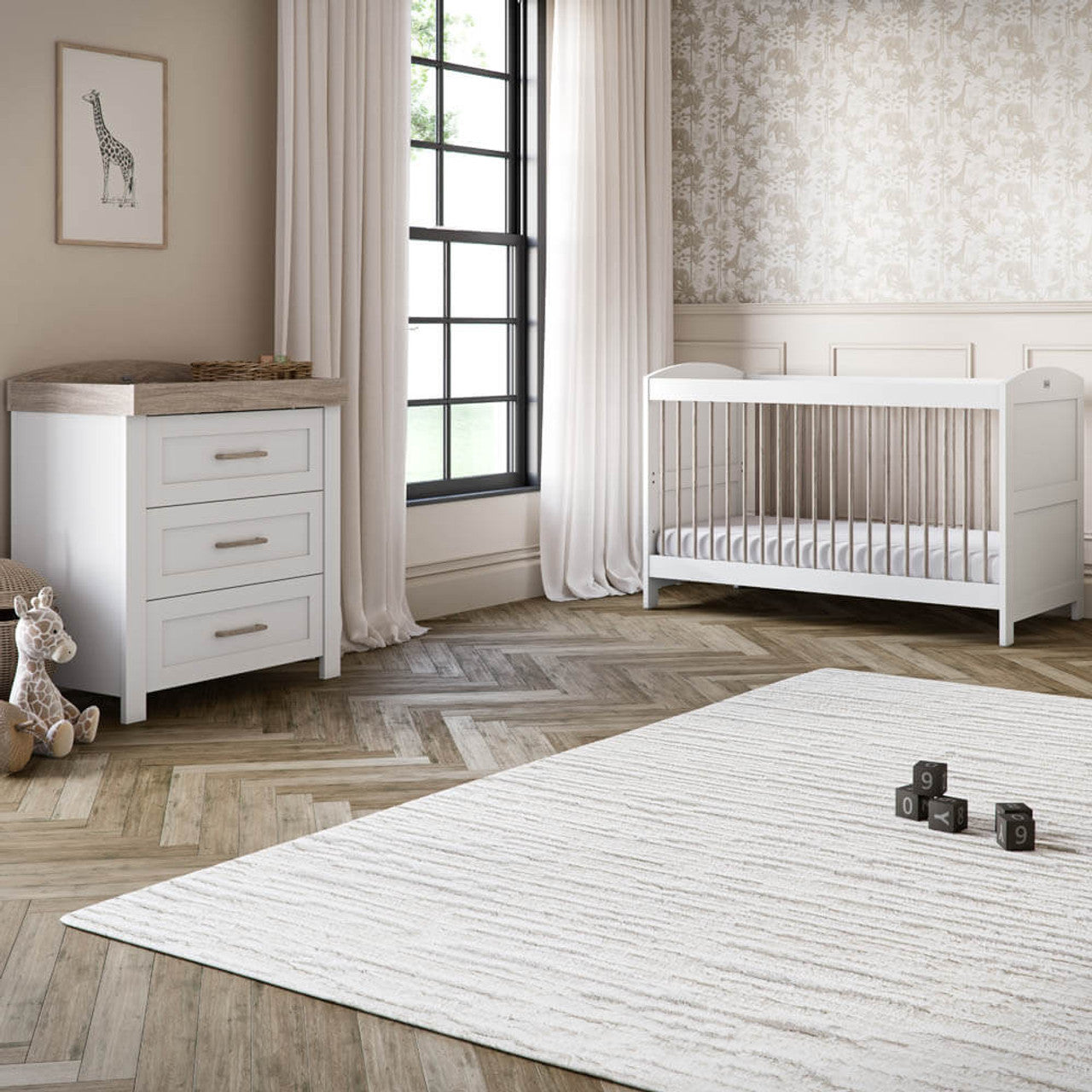 Silver Cross Valencia 2 Piece Nursery Set with Convertible Cot Bed & Dresser
