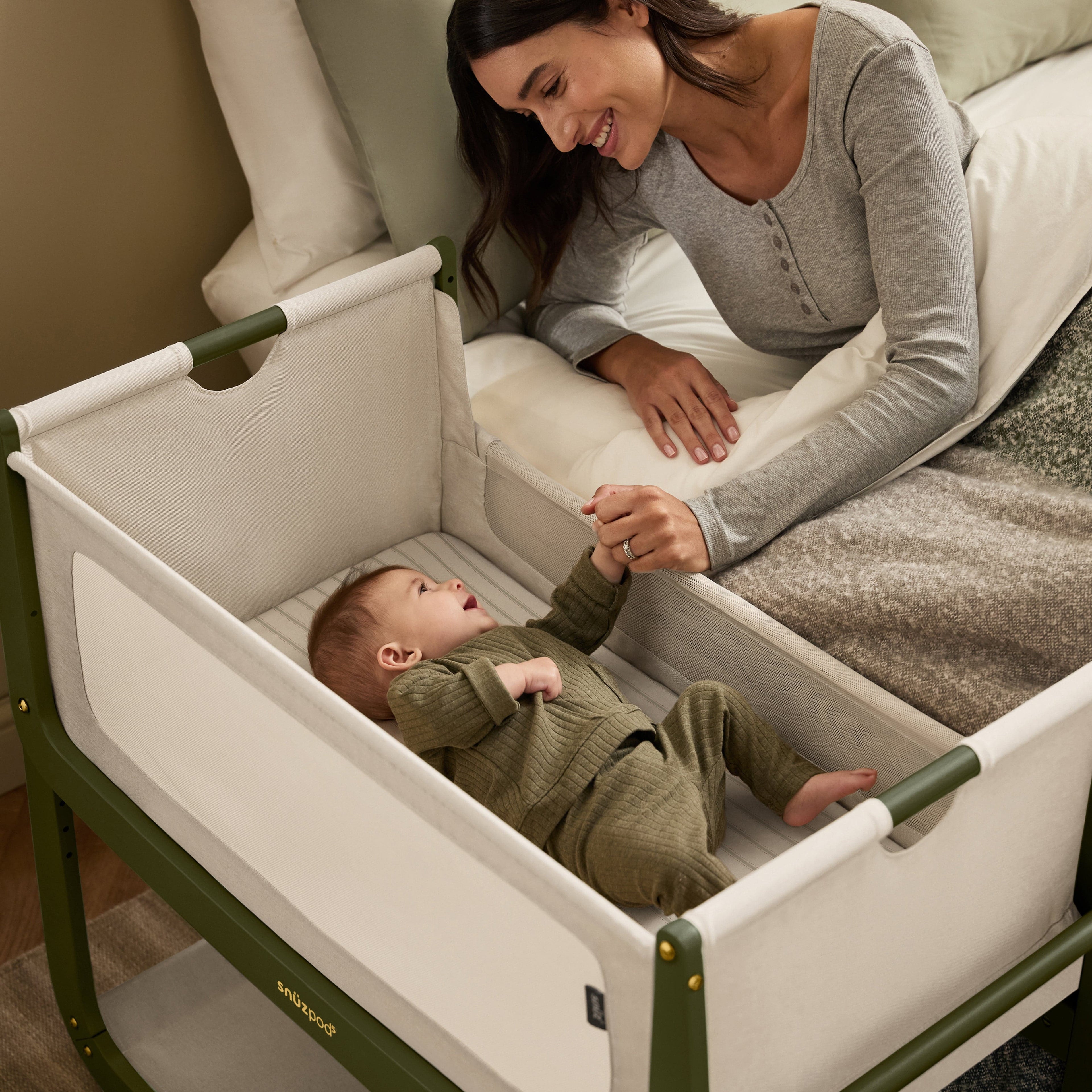 Snuzpod 5 Bedside Crib - Olive