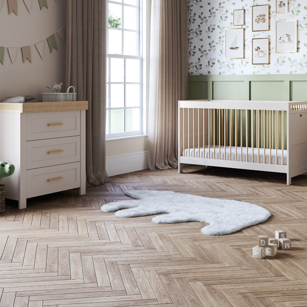 Silver Cross Seville 2 Piece Cot Bed & Dresser Set - Cashmere Oak 1
