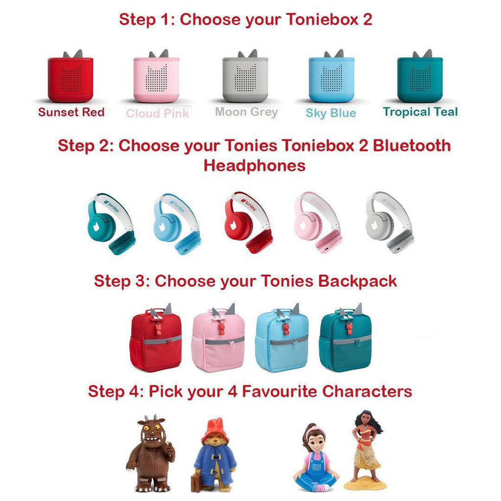 Tonies Toniebox 2 Build Your Own Bundle | 4 Tonies + Creative + Headphones + Backpack