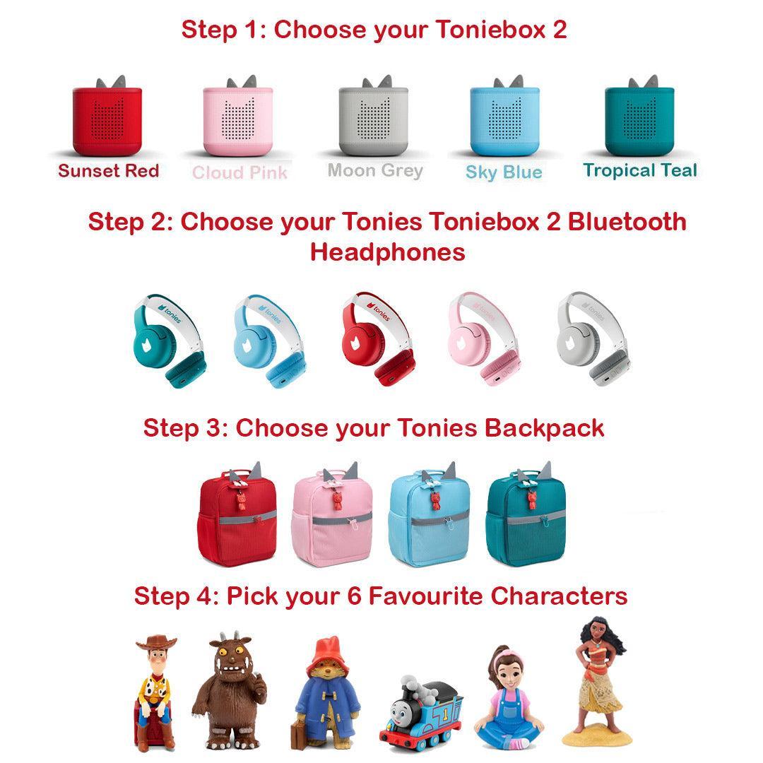 Tonies Toniebox 2 Build Your Own Bundle | 6 Tonies + Creative + Headphones + Backpack